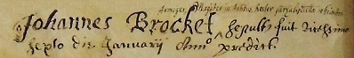 Burial record of Rector John Brocket 1664