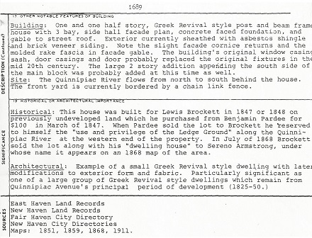 Inventory of the house Lewis had built at 84 Quinnipiac Ave