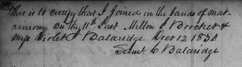 Milton Ives Brockett marriage 1834