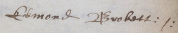 Rev Edmond Brokett signature 1599